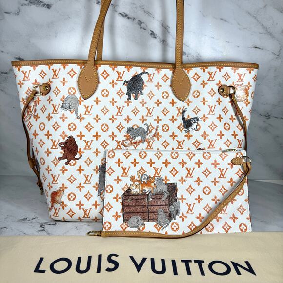 Louis Vuitton Catogram Neverfull Bag Ivory MM Grace Coddington Cat LV RARE tote - Picture 1 of 16